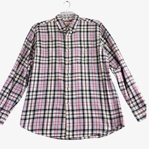 GH Bass & Co Mens‎ L Plaid Gray Black Flannel Button Up Shirt Long Sleeve Casual